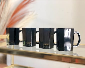 Vintage Black Arcoroc Octime Coffee Mugs - Set of 4 Retro Mugs