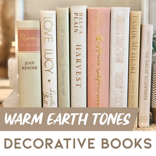 Warm Earth Tones Mix Neutral Hardcover Decorative Books Display Staging Customizable Color Book Bookshelf Home Decor Housewarming Gift