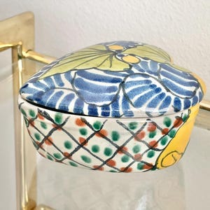 Handpainted Heart Pottery Jewelry Box: Mexican Talavera Trinket Dish