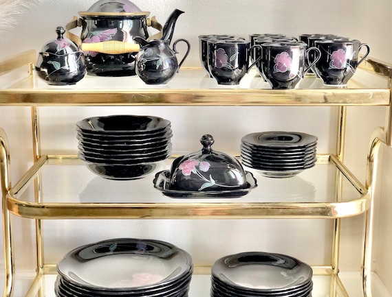 Vintage 80s Mikasa Rondo Tango Black Purple Floral Dishes Plates Bowls Saucers Cups Butter Dish Creamer Set Teapot Kettle Postmodern Gift Etsy UK