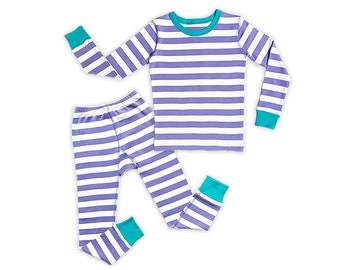 Girls 100% Organic Cotton & Fair Trade Certified Peri and White Stripe Pajamas