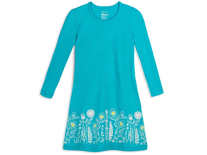 Girls Organic Cotton & Fair Trade Turquoise Garden Floral Long | Etsy