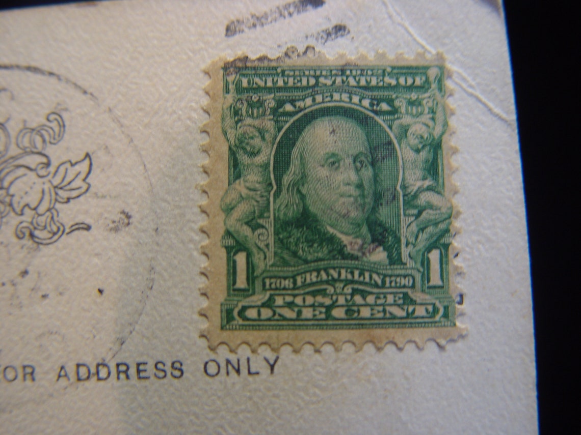 Vintage 1907 Postcard With a Rare 1 Cent Ben Franklin Stamp Etsy