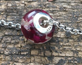 Memorial Gift, Funeral Flower Jewelry, European Charm Bead, Pandora Style Bead, Memorial Keepsake, Funeral Keepsake