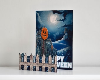 Printable Jack O' Lantern Pumpkin Scarecrow Halloween Greeting Card