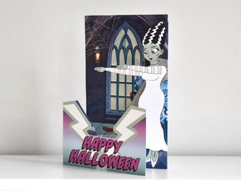 Printable Bride of Frankenstein Halloween Greeting Card