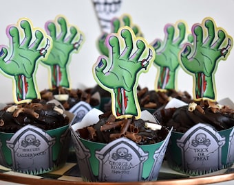 Halloween Zombie Glitter Cupcake Toppers - Set Of 24 Spooky Party Decoration & Trick-or-Treat Favors - View #10