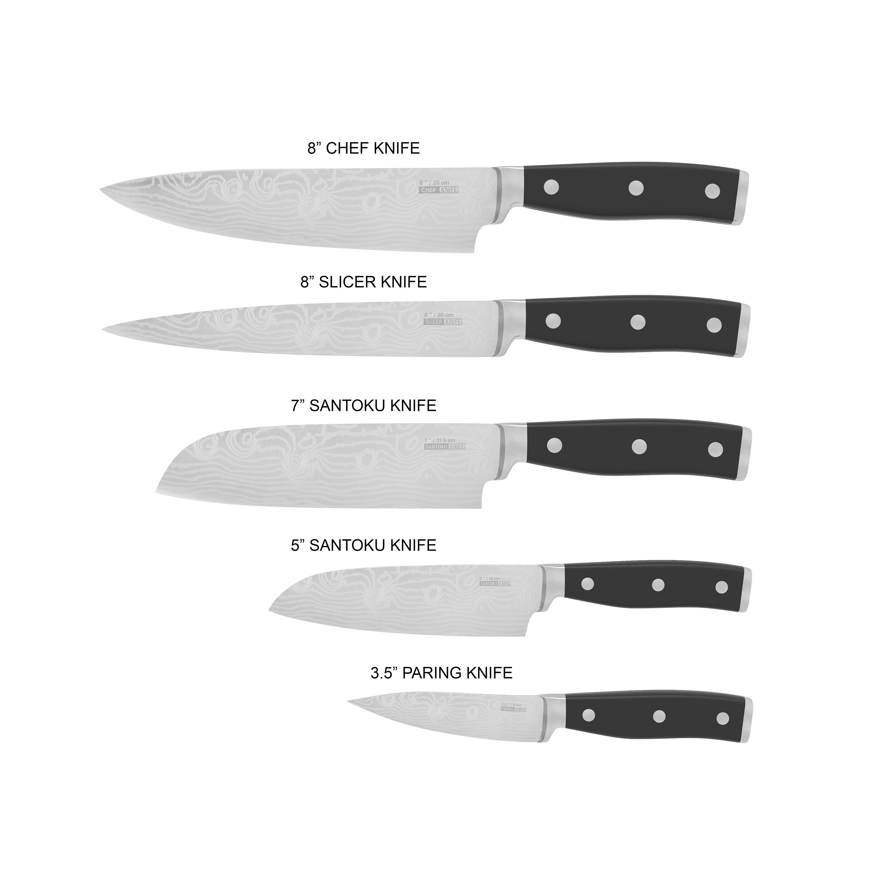 Professional Chef Knife Set 5 Piece Stainless Steel Blade, Balanced,  Ergonomic Handle, for Use in Home, Hotel or Restaurant 