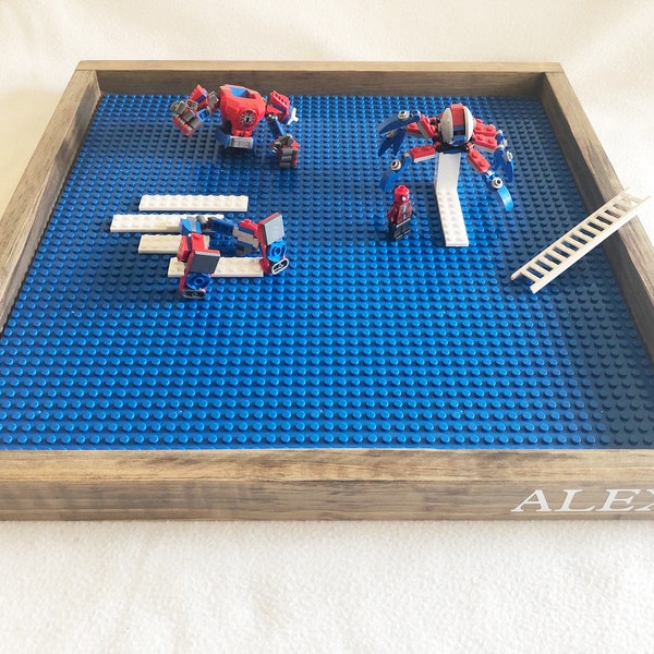 Lego Tray - large size, 15.75" x 15.75" BLUE base plate / mat, personalize with a name, great gift for kids!