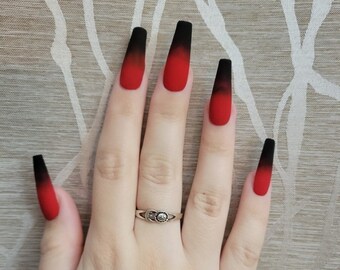 Black And Red Nails Etsy
