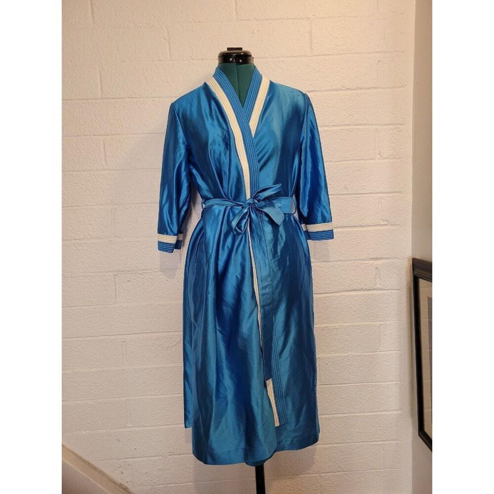 Vintage Blue Satin Boxers Robe White Stripe House Coat Boxer Sport Coat ...
