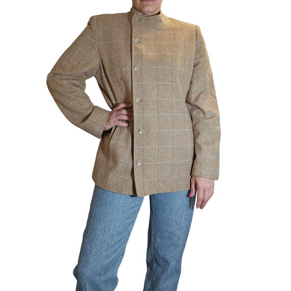 Vtg 90s Y2K beige brown plaid wool coat Jones Wear
