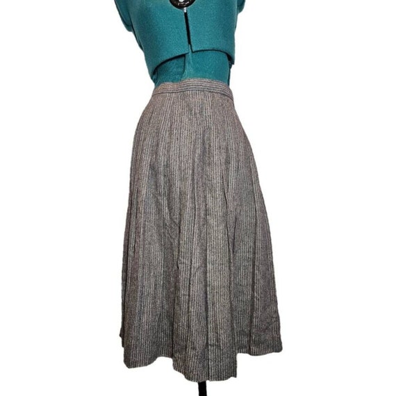 Womens Vintage 70s Wool Pleated Midi Grey Pinstrip