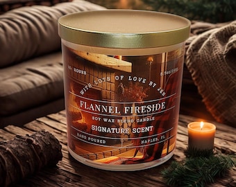 Flannel Fireside Candle, Woodsy Soy Candle, Bergamot Mahogany Musk, Cozy Fresh Outdoor Fragrance, Soy Blend Wax, Hand Poured In Florida