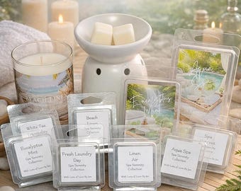 Spa Wax Melt Sample Set, Clean Fresh Scents, Linen & Eucalyptus Mint, White Tea Sage, Laundry, Strong Scented Wax Cubes, Home Fragrance Gift