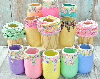 Whimsical Donut, Ice Cream, Confetti Cake Jar - Party Décor  Hand-Painted Kitchen Decor Set - Unique Gift