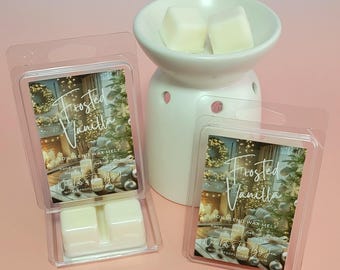 Frosted Vanilla Wax Melts, Christmas Soy Blend Wax, Vanilla Bean Butter Sugar, Cozy Winter Home Fragrance, Handmade, Hand Poured Wax Tart