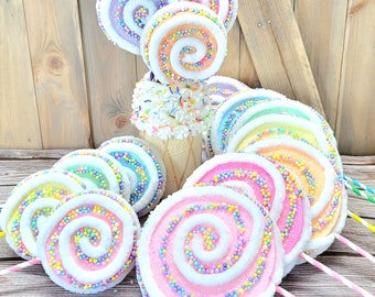 Colorful Faux Candy Decor - XL and Large Confetti Fake Lollipop - Vibrant Whimsy for Sweet Celebrations