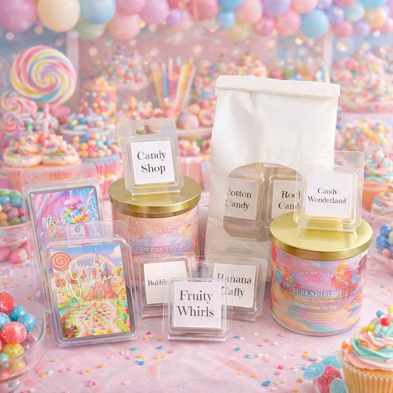 Nostalgic candy scented wax melts inspired by classic sweets.