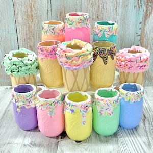 Donut Jar, Ice Cream Jar, Confetti Cake Jar – Pint Size Decorative Jars for Candyland Party, Baby Shower, Sweet One & Home Décor, Sweet 16
