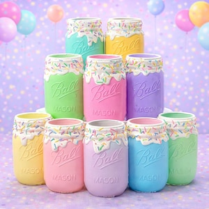 Colorful Confetti Cake Jars, Candyland Birthday, Ice Cream Party, Baby Sprinkle, Baby Shower Centerpiece, Birthday Girl Decorations
