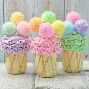 Snow Cone Cake Pop, Snow Ball Faux Cupcake - Winter Decor, Fake Food Prop, Holiday Display, Christmas Centerpiece, Festive Bakery Decor