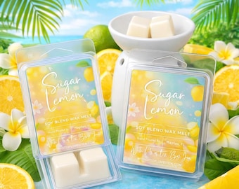 Sugar Lemon Wax Melts, Fruity Lemon Sugar Wax Melts, Fresh Citrus Vanilla Scent, Handmade Soy Blend Wax Tart, Fruit Fragrance