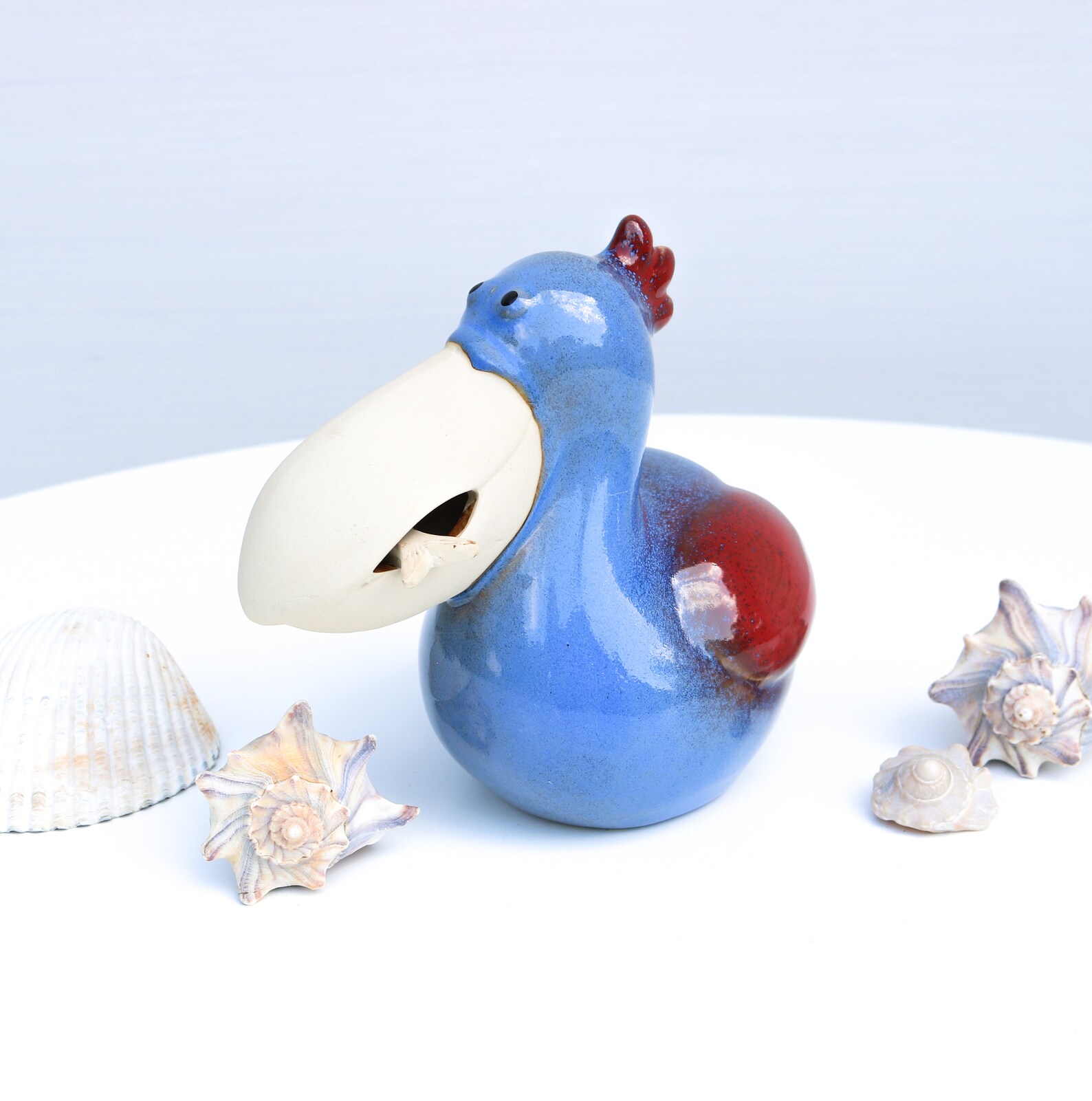 Ceramic Pelican Statue / Porcelain Pelican Figurine Pottery / Beach