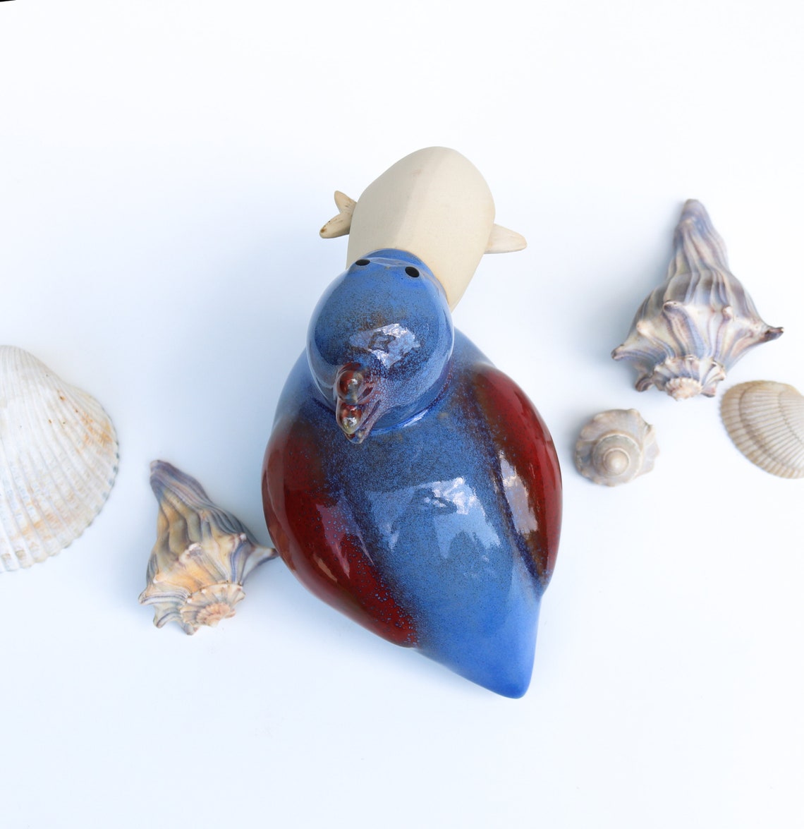 Ceramic Pelican Statue / Porcelain Pelican Figurine Pottery / Beach