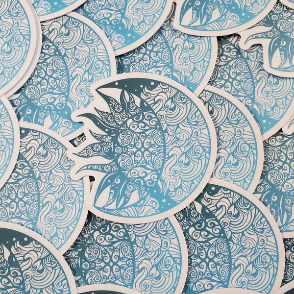 Teal sun and moon zentangle sticker