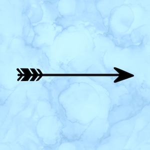 May include: A black arrow pointing to the right on a light blue watercolor background.