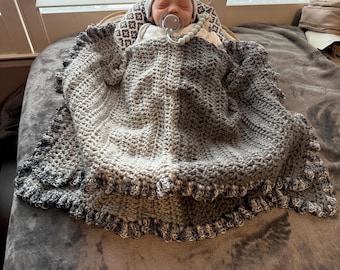 Baby Blanket Multi Gray Crocheted
