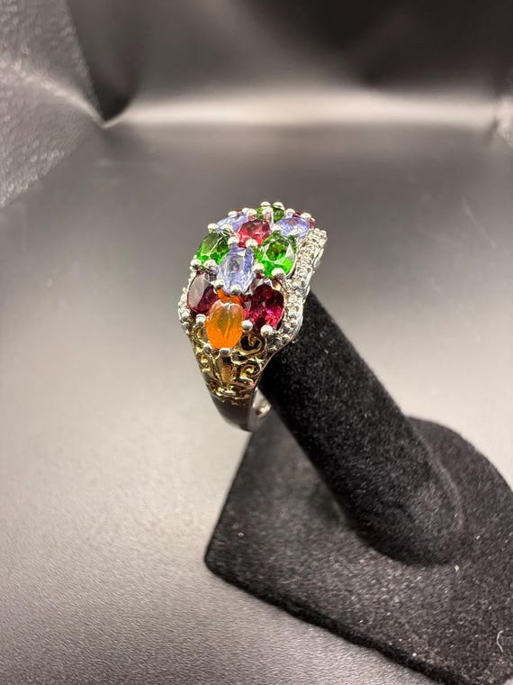 Multi-Gemstone Cluster Statement Ring – Sterling … - image 3