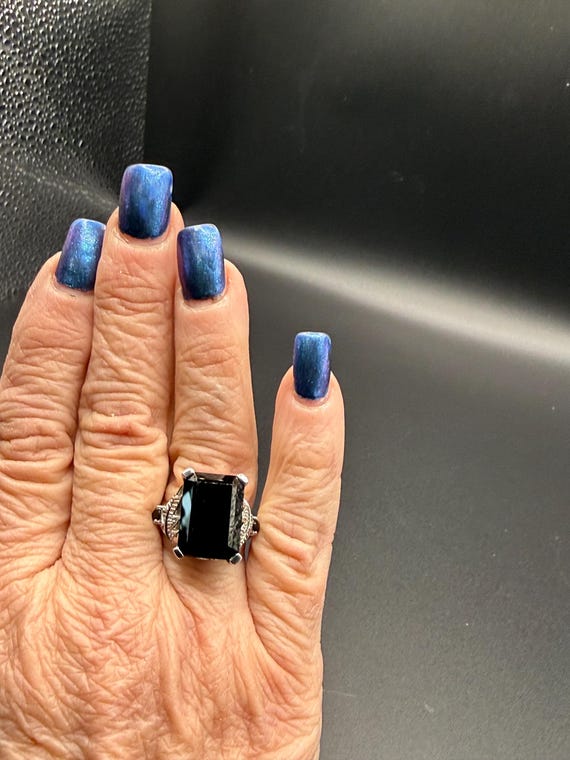 Large Emerald Cut Black Spinel Statement Ring - V… - image 7