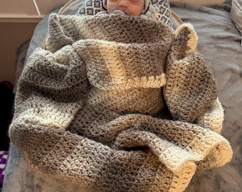 Baby Blanket Taupe and Tan colored Striped