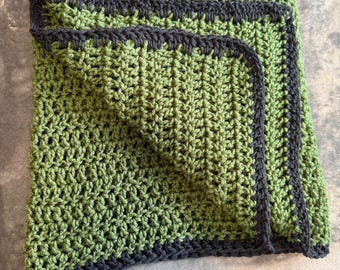 Large Hand Crocheted Green Scarf or Shawl