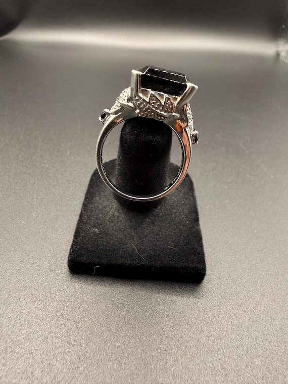 Large Emerald Cut Black Spinel Statement Ring - V… - image 4