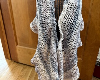 Handmade Crocheted Scarf Wrap: Gray, Taupe, Beige