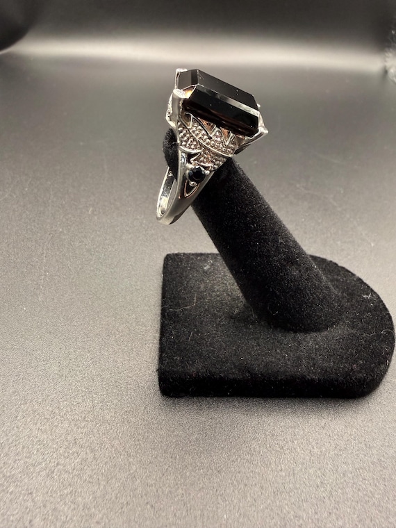 Large Emerald Cut Black Spinel Statement Ring - V… - image 3