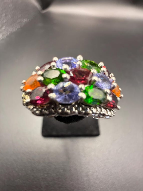 Multi-Gemstone Cluster Statement Ring – Sterling … - image 2