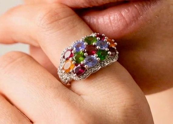 Multi-Gemstone Cluster Statement Ring – Sterling … - image 1
