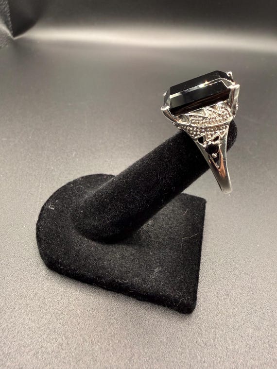 Large Emerald Cut Black Spinel Statement Ring - V… - image 5