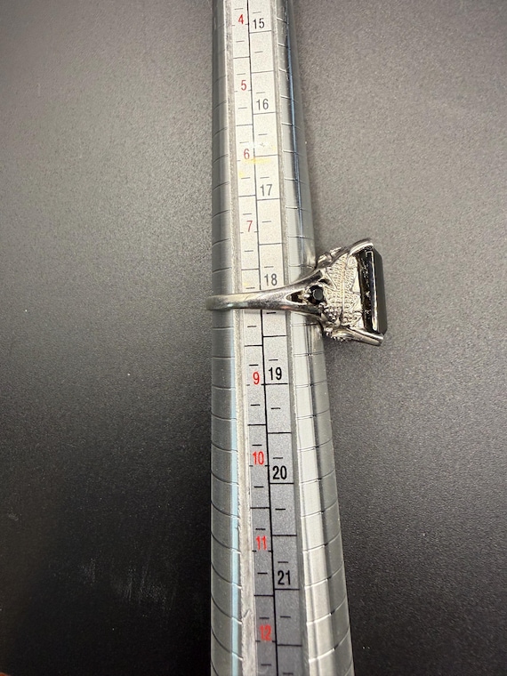 Large Emerald Cut Black Spinel Statement Ring - V… - image 2