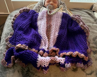 Purple Crocheted Baby Blant with Ruffle