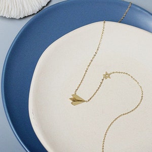 Gold Plated Paper Airplane Necklace, Tiny Airplane Pendant Necklace, Fly to Your Dream, Travel Gift