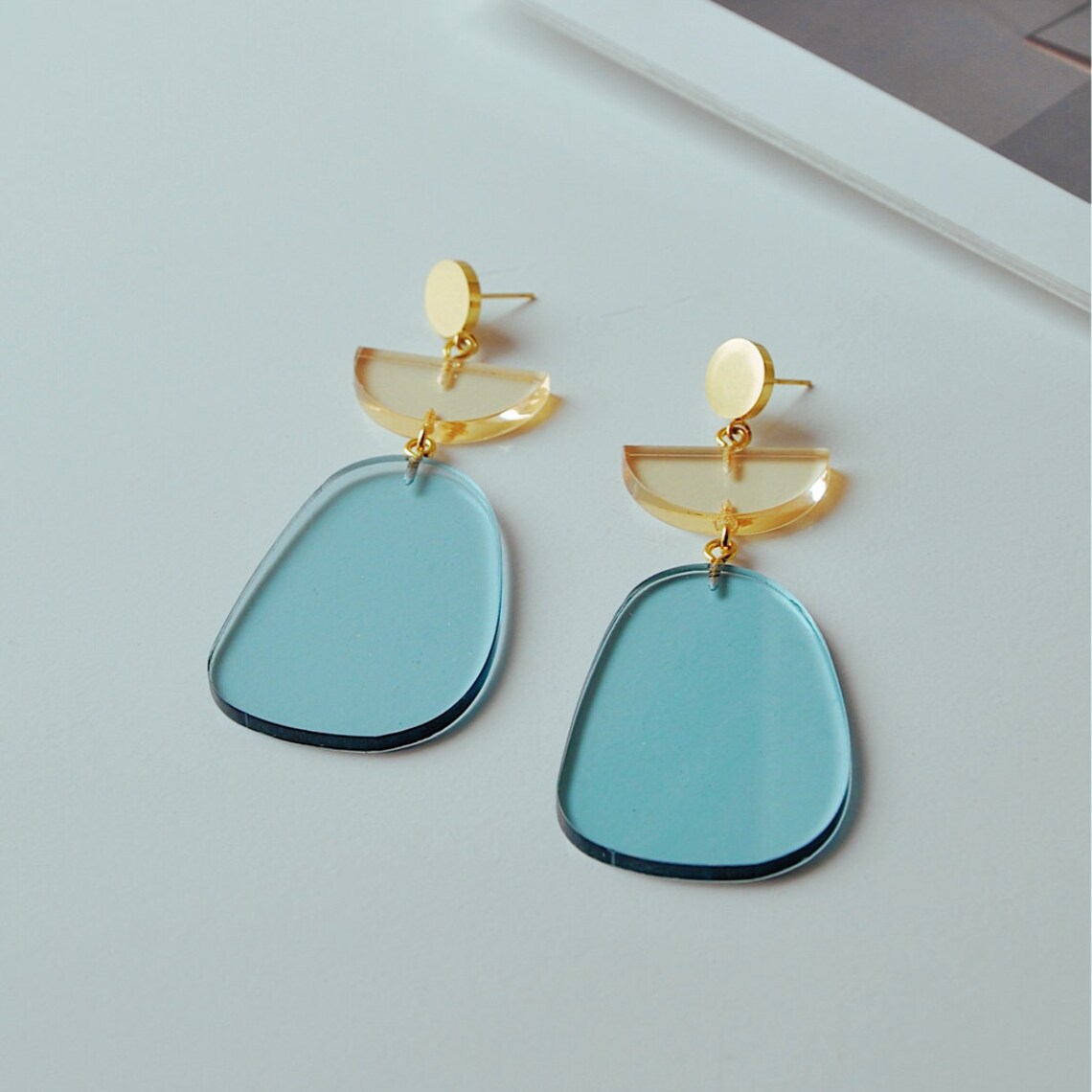 Unique Clear Acrylic Dangle Earrings Gold Stud Multicolour Etsy
