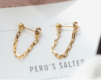Chain Earrings, Box Chain Drop Earrings, Chain Dangle Earrings, Modern Gold Tassel Earrings