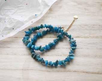 Blue APATITE Crystal Necklace - Chip Beads - Long Crystal Necklace, Beaded Necklace,