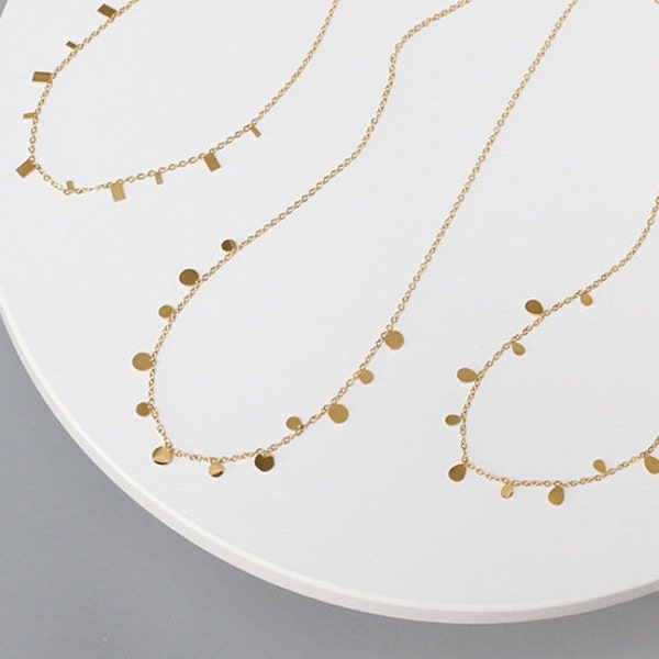 Dainty Dot Charm Necklace, Waterdrop Dangle Necklace, Square Dot Chain Choker 18k Gold Plated