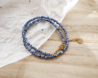 Oceanic Blue Sodalite Necklace -Blue Stone Choker - Handcrafted Sodalite Pendant Necklace with 4mm Faceted Beads